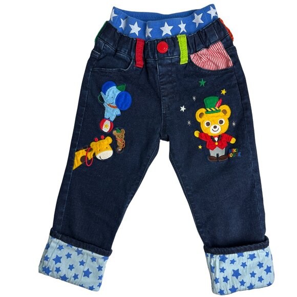 MIKI HOUSE Japan - Jeans - Luxury Designer Kidswear - Circus embroidery - Picture 1 of 7
